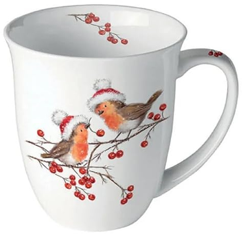Tasse Kaffeetasse Teetasse Becher Mug 0,4 l Fine Bone China Porzellantasse Weihnachten Advent (Vögel und Beeren)