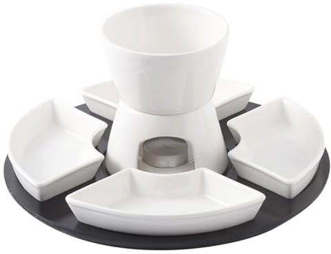NASSMOSSE Fondue Pot Set 4 Dishes & 4 Forks Elegant Ceramic Chocolate Fondue Melting Cup with Tray for Family Friends