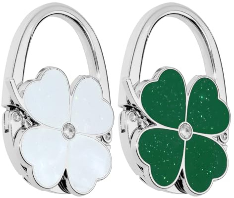 Four Leaf Foldable Handbag, Folding Purse Table Hook Holder, Foldable Purse Hook, Purse Holder Stand for Table (White+Green)