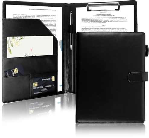 Ghligna 2 stycken skrivbräda A4 med lock, 32 x 24,5 cm affärsmapp, skrivmapp A4 läder, svart konferensmapp, arbetsmapp med magnetlås, klämbräda för företag, kontor