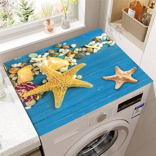 Hearda Housse Machine a Laver Plage Été, Dessus Tapis Lave Linge Antidérapant, Housse de Protection pour Machine à Laver Top, Tapis de Protection pour Dessus Sèche-Linge (Bleu,30x40cm)