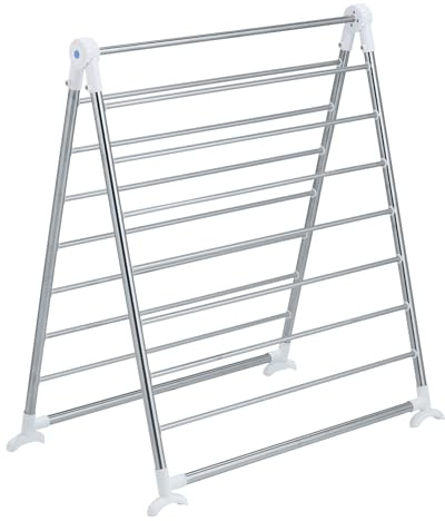 WENKO Clothes Drying Rack, Collapsible Laundry Rack, Bathtub Drying Rack, Garment Drying Rack for Bathroom, Space Saving, Stainless Steel, 25.6 x 59 x 0.98 in, Silver Matt