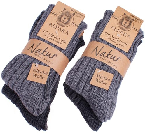 BRUBAKER 4 pares de calcetines de pura lana de alpaca - grises - tamaño 39/42