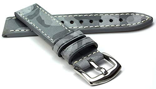 Hawker RIOS1931 Rindsleder Uhrenarmband handgemacht in Deutschland Robust 24mm Steingrau Camouflage