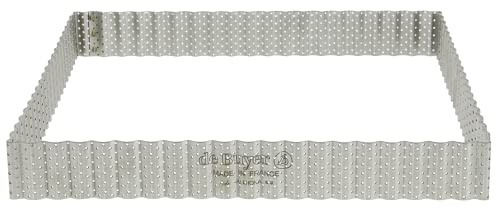 DE BUYER -3031.23 -cercle a tarte perfore carre cannele 23cm, Argent | Fabriqué en France, Technologie AIR SYSTEM, Micro-Perforations pour Cuisson Rapide et Homogène pour Résultats Croustillants