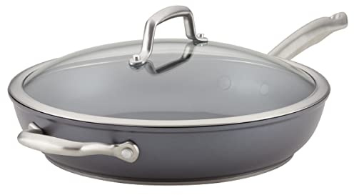 Anolon 81122 Accolade Hard Anodised Non-Stick Deep Frying Pan with Lid and Auxiliary Handle Aluminium Moonstone