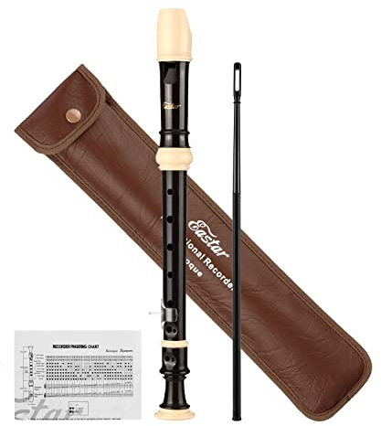 Eastar Sopran-Blockflöte für Anfänger Kinder, Barock-Stil C-Tasten-Blockflöte Instrument ABS Classic 3-teilig mit Reinigungsset, Daumenauflage, Ledertasche, Grifftabelle, Braun, ERS-21BB