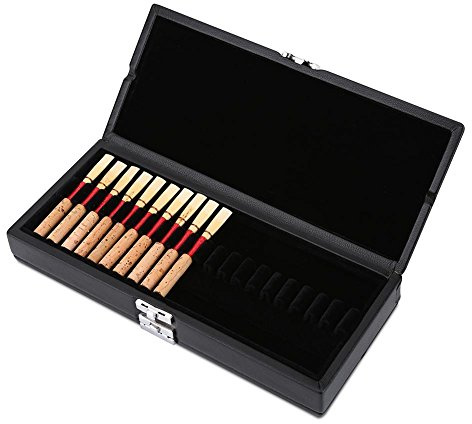 Etui für Oboe-Blätter, Aufbewahrungsbox für Angelruten, aus PU-Leder, Holzbox + Reed-Leder des Ständers für 40 Stück Oboe Blätter