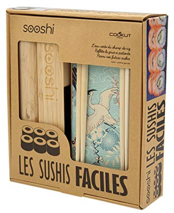COOKUT – Estuche SOOSHI – Kit para preparar magníficas makis Sushi Super Fácilmente con aparato de bambú, palillos y libro de recetas