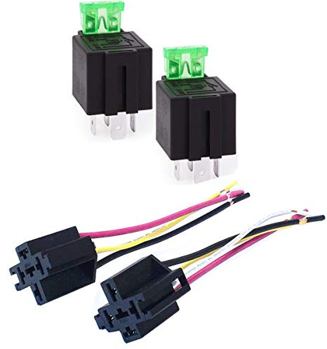 Sicherungsrelais, Ein/Aus, 12 V, 30 A, 4-polige Kfz-Sicherung, Sockel mit 14 AWG-Kabel, 2 Stück