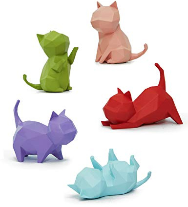 Amoy-Art 5pcs Katze Skulptur Dekor Modern Statue Arts Tier Geschenk Wohnzimmer Kunst Polyresin Geometrisch Figuren