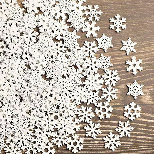 ToBeIT Schneeflocken Holzdeko Mini Streuteile Weihnachtsdeko Mini Schneeflocken Holzscheiben Streudeko für DIY Basteln Weihnachten (weiss/200pcs)