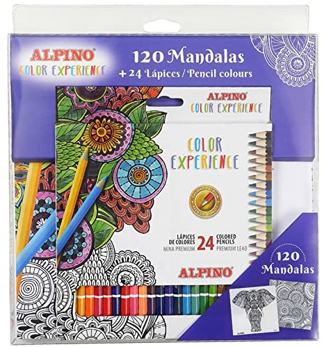 Alpino Color Experience Kit Mandalas et Trousse 24 crayons de couleurs | Livre 120 Mandala + 24 crayons | Coloré Mandala