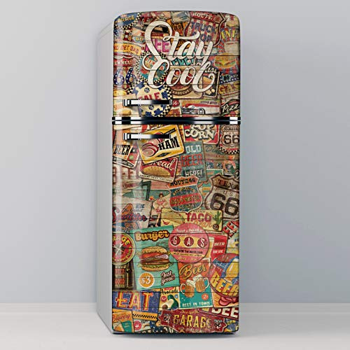 Adesivo decorativo in vinile per frigorifero, specificamente privo di bolle, Stay Cool (Vintage) (70 x 185 cm)