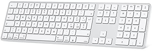 OMOTON Tastiera Bluetooth, Ricaricabile per Mac OS, Layout Italiano con Tastierino Numerico, Compattibile con MacBook Air/Pro/iMac, Tre Modalità Bluetooth e design ergonomico, Bianco