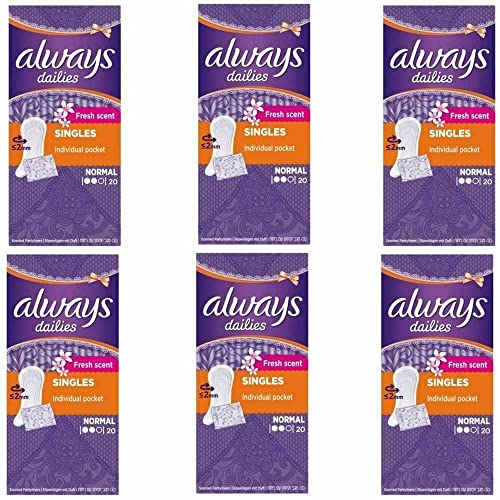 Always Dailies Singles Normal to Go Fresh Scent Slipeinlagen, 20 Stück pro Packung (6 Stück)
