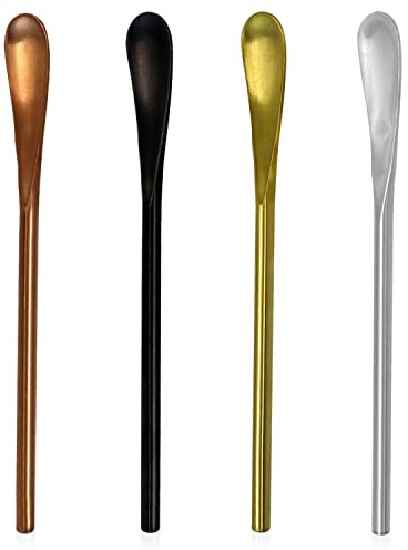 Modixun Bâtonnets à cocktail en acier inoxydable 304 de 4 couleurs, cuillères à mélanger à poignée courte, cuillère à café réutilisable, 15 cm
