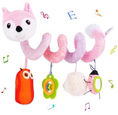 Jinchelle Kinderwagen Spielzeug, Baby Spirale Hängen Spielzeug mit BB-Schrei, Bett hängen Spielzeug, Activity Spirale für Kinderwagen Bett Babyschale ab 0 + Monaten (Rosa)