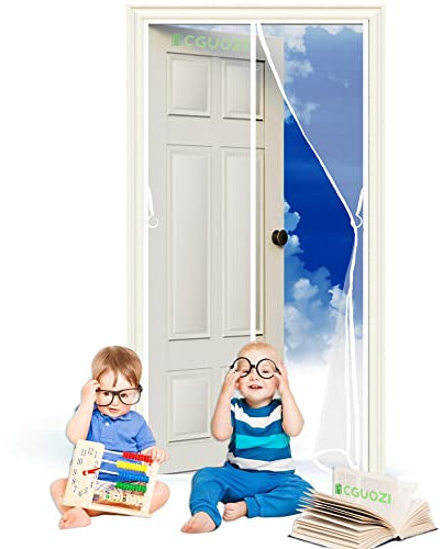 CGUOZI Magnet Fliegengitter Tür, 235 x 210 cm Insektenschutz Fliegenvorhang Balkontür Mückennetz Magnet Tür Vorhang gegen Fliegen Moskito Klettverschlussmontage Weiß