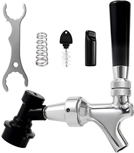 Hilangsan Grifo de barril de cerveza de acero inoxidable con cierre automático, grifo de bloqueo de bola, grifo de cerveza de latón cromado pulido, llave de bloqueo de bola con bloqueo de bola, grifo