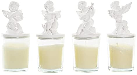 DKD Home Decor Vela Color Blanco, de Cera, Cristal y Yeso (5 x 5 x 12 centímetros) (4 Unidades)