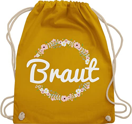 Turnbeutel Rucksack - JGA Junggesellenabschied Frauen - Braut Blumenkranz - Unisize - Senfgelb - brautgeschenk brauttaschen bachelorette party bripe beutel brauttasche junggesellinnenabschied outfit
