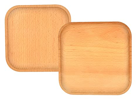 ZOOMPIL 2pcs Bambus Tablett Quadratisch, Bambus Tablett Klein, Holz Quadratisch, Mini Holz zum Servieren von Speisen, Frühstück Tee, Kaffee, Snacks