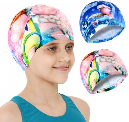 Bonnet de Bain pour Enfants, 2 Pièces Bonnet de Bain Polyester, Bonnet de Bain Enfant Fille, Bonnet de Natation Cheveux Long, Bonnet de Bain, Bonnet de Bain Piscine pour Enfant Garçon Fille