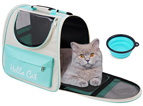 VSSHE Katzenrucksack,Hunderucksack bis 7.5kg Raumkapsel Haustier Rucksack für Katzen und Hunde Welpen Tragbar Transportrucksack mit Transparentes Fenster und Anti-offener Reißverschluss mit Hundenäpfe