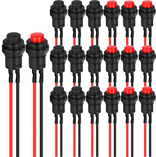 RUNCCI-YUN 20Pcs 12mm Bouton Poussoir Momentané 12V, Mini Interrupteur Rond SPST On/Off, Pour Arduino, Trompette de Voiture, PC, Lampe de Table, Sonnette de Maison