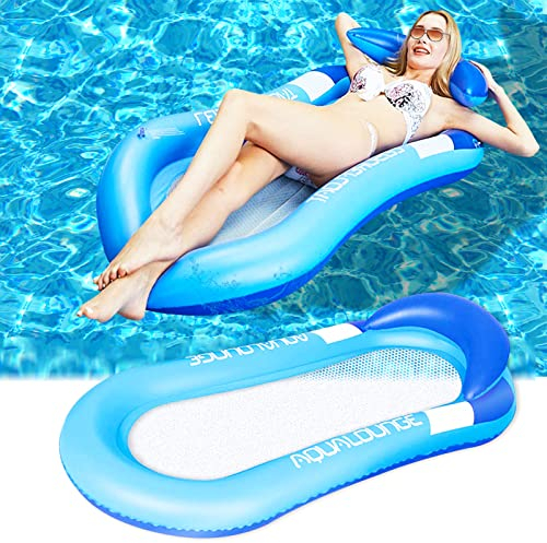 Atuoxing Aufblasbare Wasserhängematte Schwimmbett, Luftmatratze Wasser Erwachsene und Kinder, Pool Hängematte mit Mesh, Loungesessel Pool Lounge Schwimmbad Strand Wasserspielzeug (Blau)