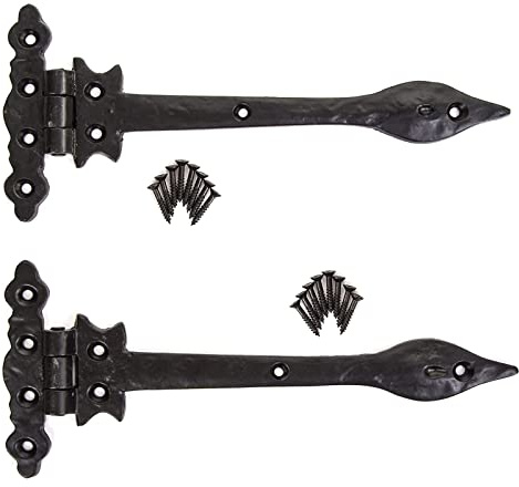 Black Antique Tee Door Spear Hinge 290mm/11.5-Inch Gothic Tee Door Hinges Decorative Victorian Spear Garage Gate Hinge Sliding Door Front Hinge with Matching Fixing Screws Pack of 2.