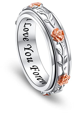 HOOHWE Anxiety Ring for Women 925 Sterling Silver Spinner Fidget Rings Worry Relieving Boredom ADHD Autism Band Rings Anti Stress Jewelry for Women Men P 1/2