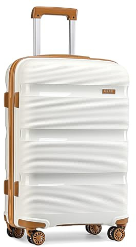 Kono Valise Moyenne 65cm Valise de Voyage Rigide en Polypropylène Légere Trolley à 4 roulettes avec Serrure TSA Intégré 66L, Blanc crème