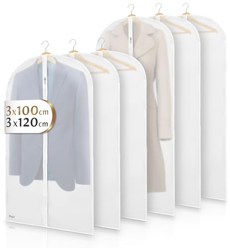 Bruce.® Kleidersack - 3x 100x60 cm & 3x 120x60 cm Kurz - Transparent | Atmungsaktive Kleiderhüllen aus PEVA für Anzug, Mantel, Kleid & Jacke – für Reise & Aufbewahrung