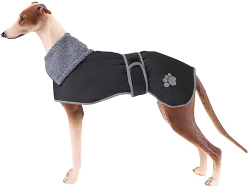 Geyecete Hunde Wintermäntel fur Windhund,Hundejacken mit plüschfutter,Wasserdichter Regenmantel Winddicht, Outdoor-Hundebekleidung mit Sicheren Reflexstreifen,fur mittel und große Hunde-Schwarz-XL