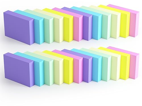 KIFZM Lot de 24 mini notes adhésives de 3,8 x 5,1 cm, 80 feuilles/bloc, couleurs pastel pour petits rappels dans les bureaux, les écoles et les ménages