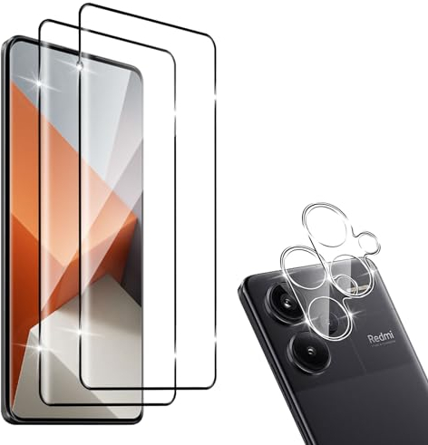 HidWee Cristal Templado Compatible con Xiaomi Redmi Note 13 Pro Plus 5G/Note 13 Pro+ 5G, 2 Protector de Pantalla[3D Cobertura Completa], 2 Protector de Lente Cámara, 9H Anti-Arañazos Vidrio Templado