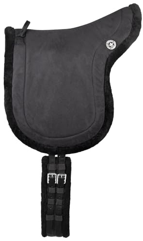 PFIFF 103004 riddyna, barebackdyna, trädlös ridkudde av velourkonstläder och fuskpäls, sadelkudde inkl. sadelrem, svart, full