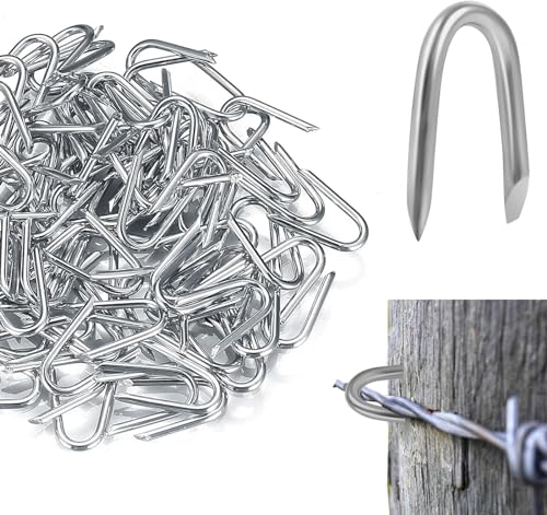 100 Pezzi Chiodo per Recinzione, Chiodi U in Acciaio Zincato, Chiodi U per Legno, Chiodi di Tipo U, per Reti Recinzioni in Legno Rete Metallica Filo Spinato