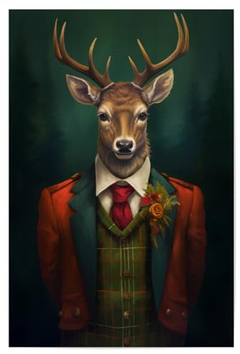 artboxONE Poster 90x60 cm Natur Folklore Hirsch - Bild Hirsch digital Art floral Folklore