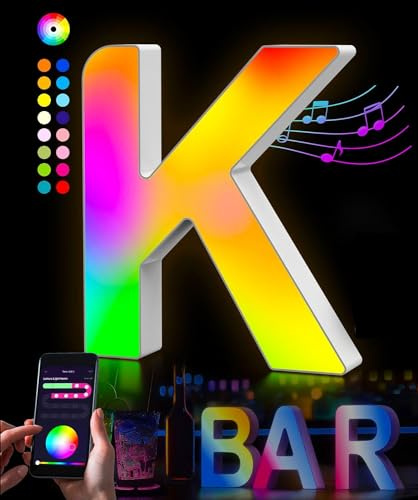 Kimimara LED Buchstaben Lichter Alphabet - LED Brief Licht mit USB-Netzteil，APP-Kontrolle Musik Sync Dimmbar für Geburtstag Weihnachten Hochzeit Party Valentinstag & Festival Dekoration (K)