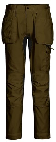 Portwest CD883 WX2 Eco Stretch Holster Trousers Polyester Knee Pad Pockets | Olive Green, 34 Waist, UPF 40, EN 14404, Slim Fit, Durable Polycotton Fabric, Zip Closure, 1 Spanner Pocket, Workwear