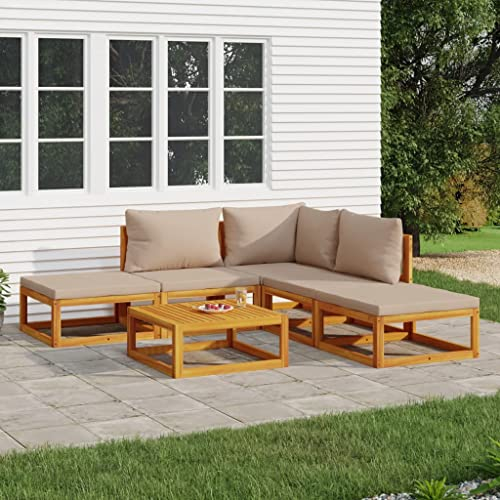 QZZCED Gartenmöbel-Sets Garten-Loungemöbel Balkonmöbel-Set Terrassengarnitur 6-TLG. Garten-Lounge-Set mit Taupe Kissen Massivholz für Garten, Terrasse und Balkon