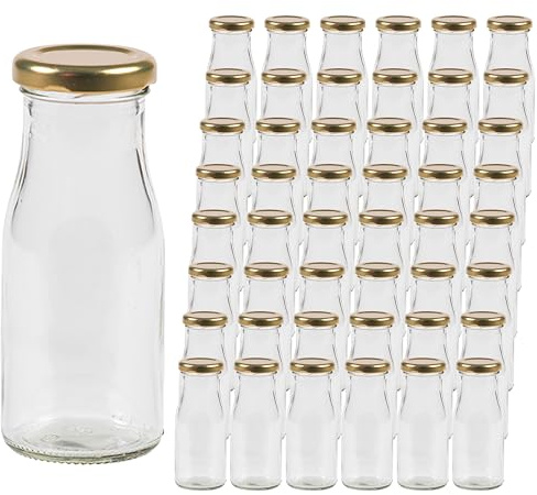 Vitrea 48 leere Glasflaschen 150ml Schraubverschluss Gold - Milchflaschen, Saftflaschen, kleine Flaschen zum Befüllen mit Deckel - für Milch, Saft, Smoothies, Öl - 48 Stück, TO43, Epice