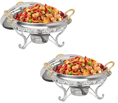 Gold Plated Chafing Dish Set - Stainless Steel Chafer Catering Buffet With Fuel Holders - Ideal For Restaurant Parties And Weddings, 2/4/6 Pack