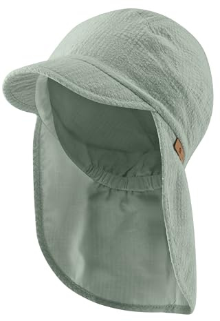 Sterntaler Schirmmütze Nacken Struktur - Unisex Mütze mit Nackenschutz - UV-Schutz 50+ Sonnenhut - Sommermütze aus Baumwolle - Basic Baby und Kinder Kopfbedeckung - steingrün, Größe 55