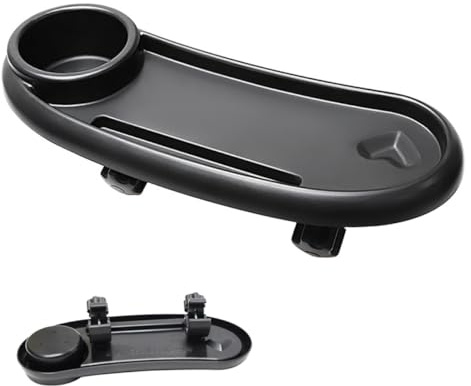 GARVALON Kinderwagen Snacktablett aus Kunststoff mit Getränkehalter und Sicherem Armlehnen Tablett Praktisches Zubehör für Pushchairs und Kinderwagen in Schwarz