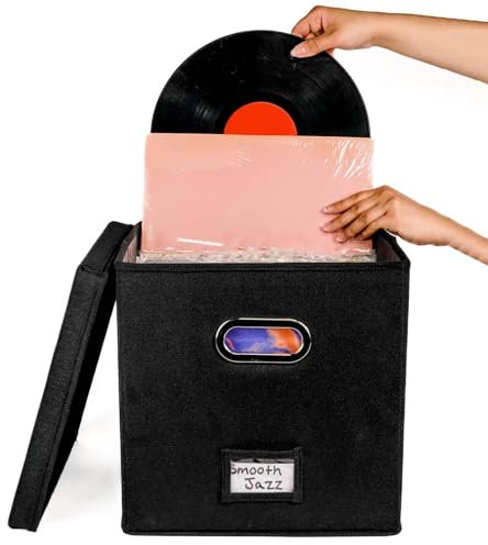 Caja de Almacenamiento de Placas de Vinilo,Cajas de Disco de Vinilo Con Tapa Y Aasas,Soporte Apilable Portátil Para Almacenar Álbumes Para Más de 50 Discos,Accesorios De Almacenamiento De Oficina