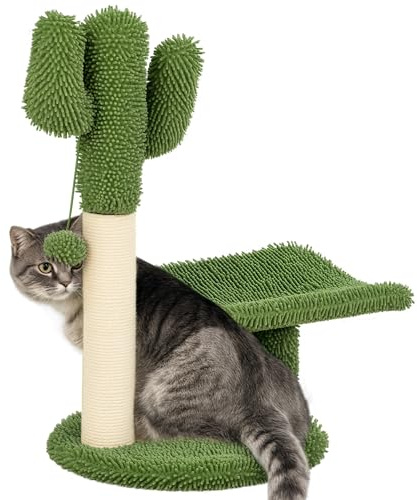 PawHut Árbol Rascador para Gatos de Cactus de 55,5 cm Árbol para Gatos con Postes de Sisal Plataforma y Bola de Juguete 35x31x55,5 cm Verde